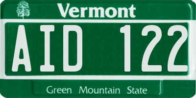 VT license plate AID122