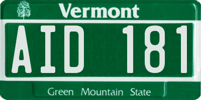 VT license plate AID181