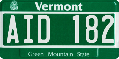 VT license plate AID182