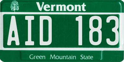 VT license plate AID183