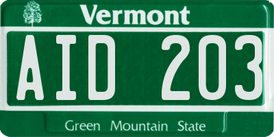 VT license plate AID203