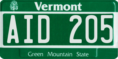 VT license plate AID205