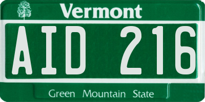 VT license plate AID216