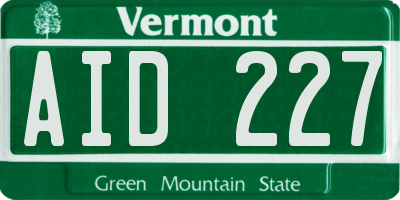 VT license plate AID227