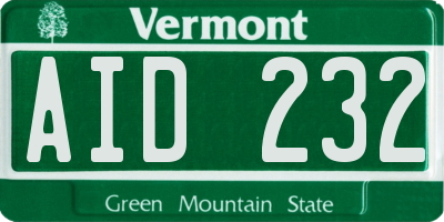 VT license plate AID232