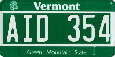 VT license plate AID354