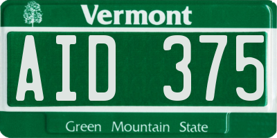 VT license plate AID375