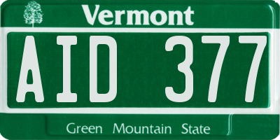 VT license plate AID377