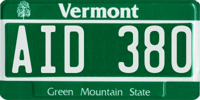 VT license plate AID380