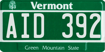 VT license plate AID392