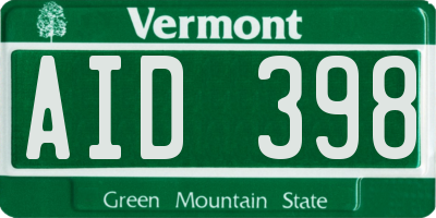 VT license plate AID398