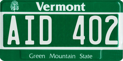 VT license plate AID402