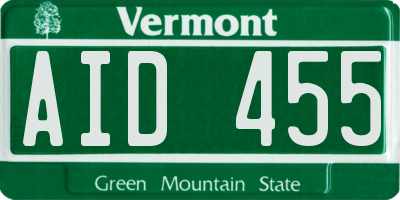 VT license plate AID455