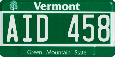 VT license plate AID458