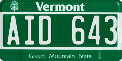 VT license plate AID643