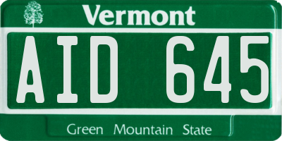 VT license plate AID645