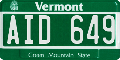 VT license plate AID649