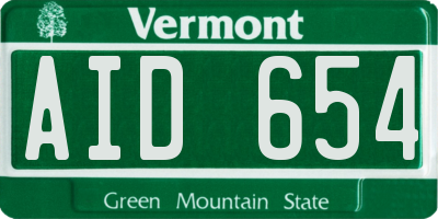 VT license plate AID654