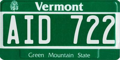 VT license plate AID722