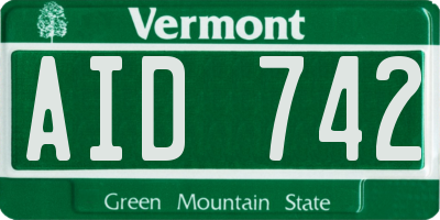 VT license plate AID742