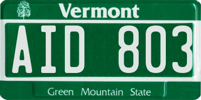 VT license plate AID803