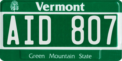 VT license plate AID807