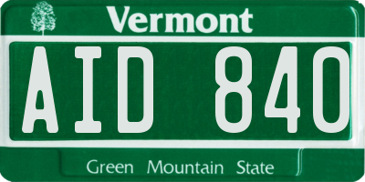 VT license plate AID840