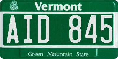 VT license plate AID845