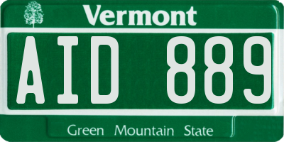 VT license plate AID889