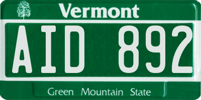 VT license plate AID892