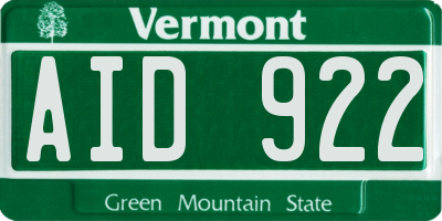 VT license plate AID922