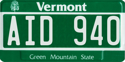VT license plate AID940