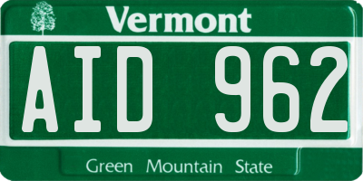 VT license plate AID962