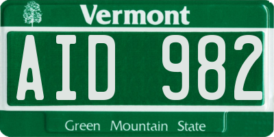 VT license plate AID982