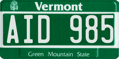 VT license plate AID985