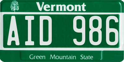 VT license plate AID986