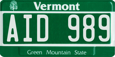 VT license plate AID989