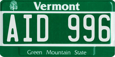 VT license plate AID996