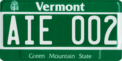 VT license plate AIE002