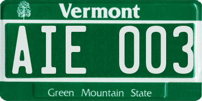VT license plate AIE003