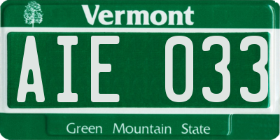 VT license plate AIE033