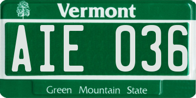 VT license plate AIE036