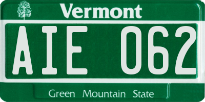 VT license plate AIE062