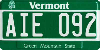 VT license plate AIE092