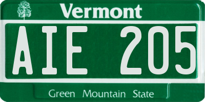 VT license plate AIE205