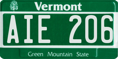 VT license plate AIE206