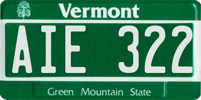 VT license plate AIE322