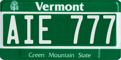 VT license plate AIE777