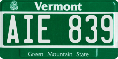 VT license plate AIE839