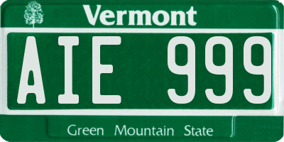 VT license plate AIE999